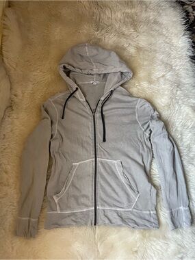 James perse vintage French terry zip up boxy crop men’s grey hoodie